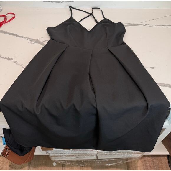 Elia Cher Strappy Black Dress Empire Waist Size Medium Black Zip Up - Picture 5 of 12